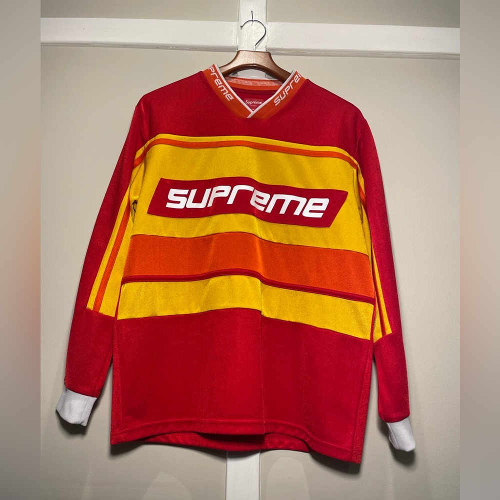 SUPREME. Red and Yellow Hockey Jersey.